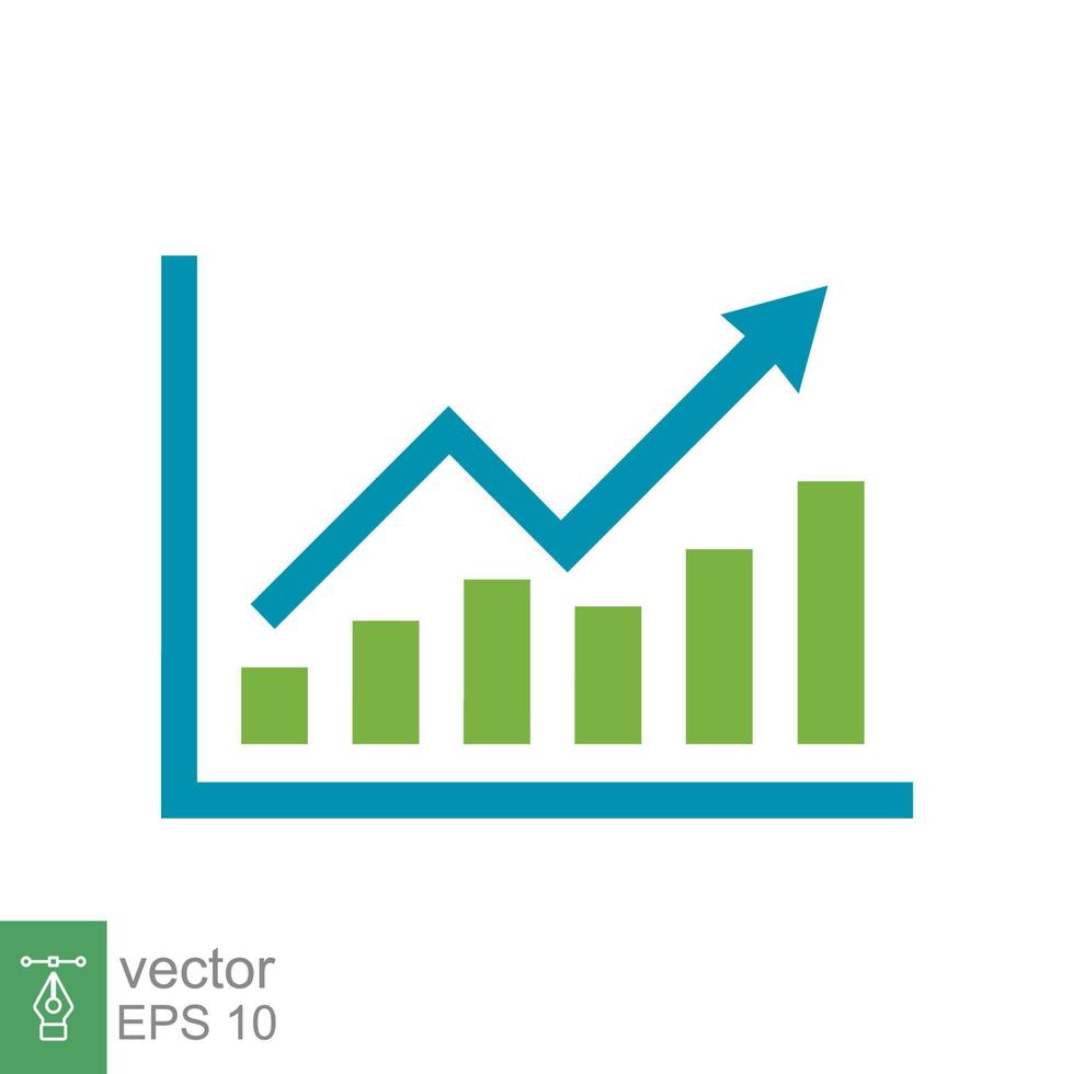 icono de gráfico creciente. crecimiento, aumento de ganancias, gráfico infográfico con flecha hacia arriba, concepto de negocio. estilo plano sencillo. ilustración vectorial aislado sobre fondo blanco. eps 10. vector