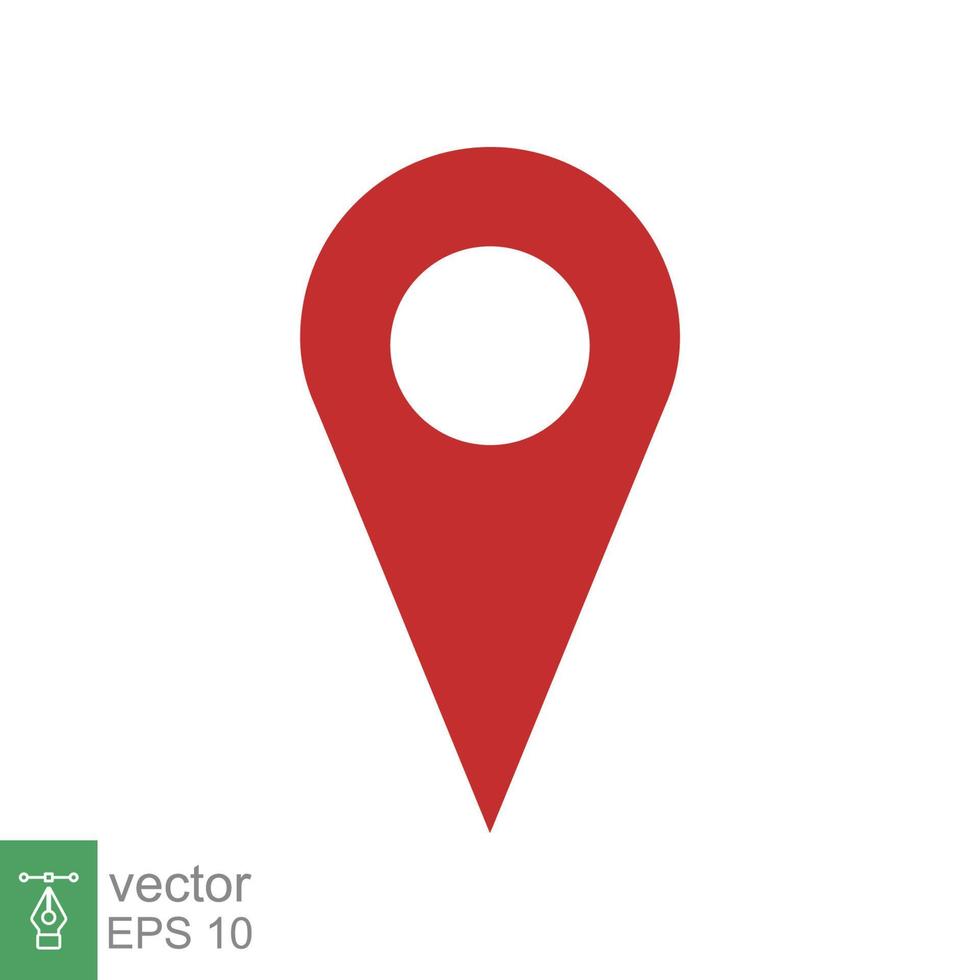 Location pin icon. Simple flat style. Red map point, place marker, position mark, tag, pointer, navigation concept. Vector illustration isolated on white background. EPS 10.