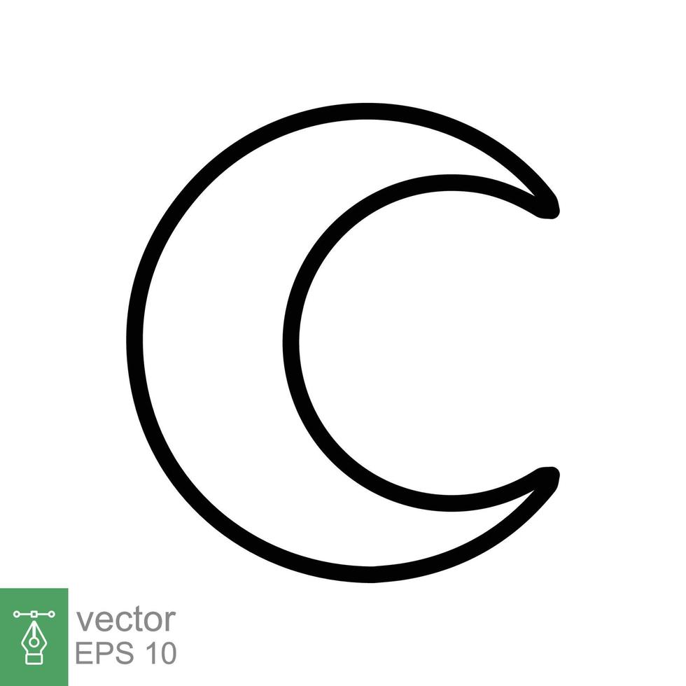 Moon icon. Simple outline style. Half moon, crescent, moon star, light, flat design, night sleep time concept. Thin line vector illustration isolated on white background. EPS 10.