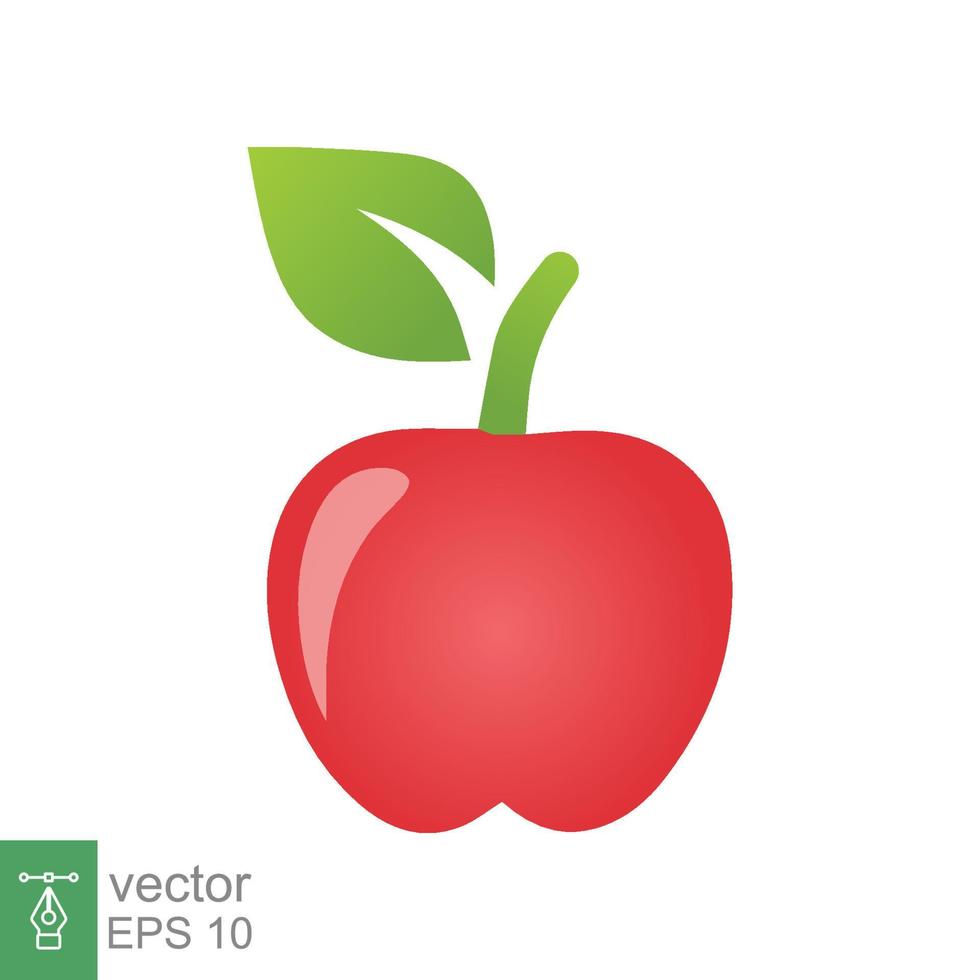 Red apple icon. Simple flat style. Fresh apple fruit with leaves, green leaf, glossy, food concept. Vector illustration isolated on white background. EPS 10.