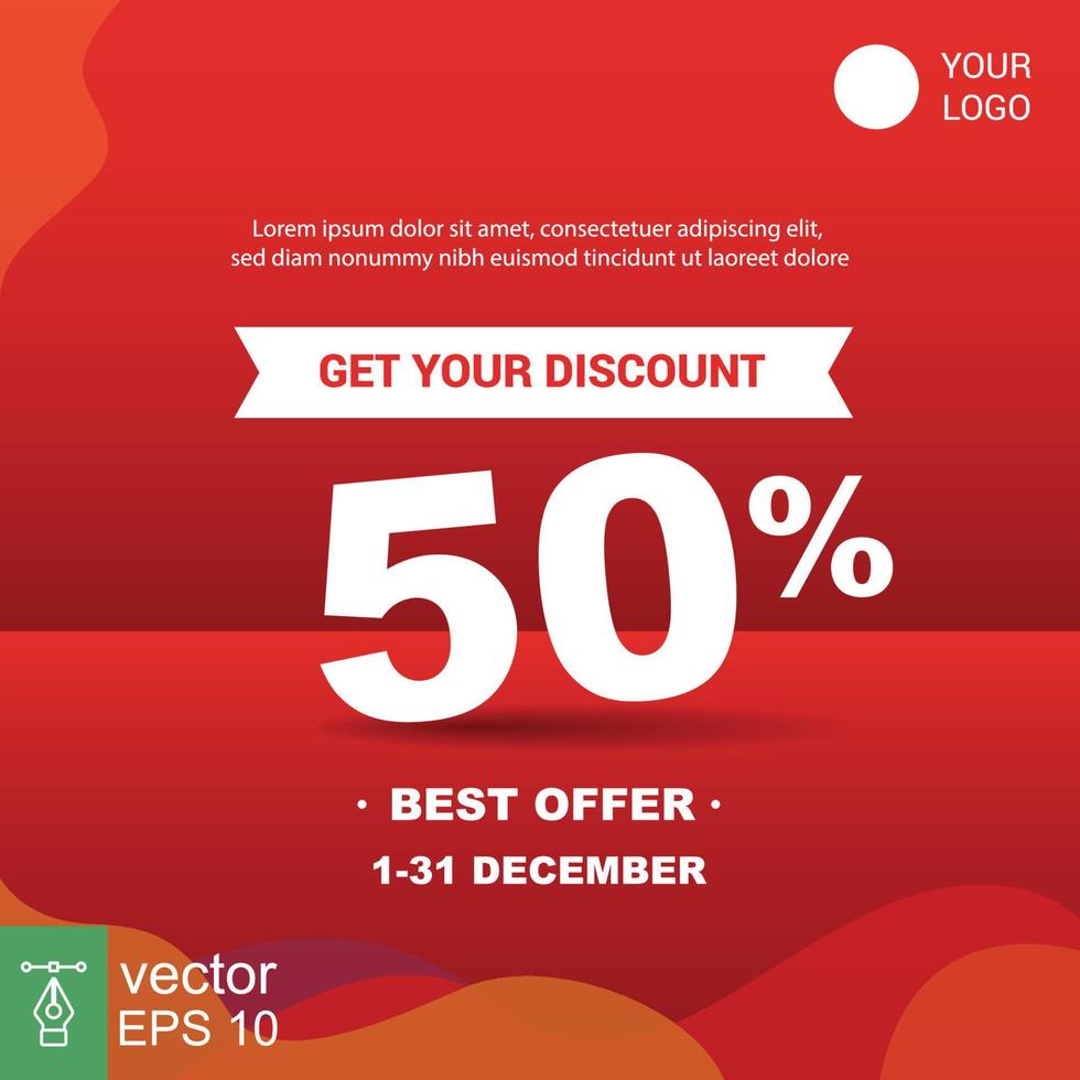 50 off sale discount banner. Special sale red label with offer details. Discount offer price tag promotion. Vector illustration EPS 10.