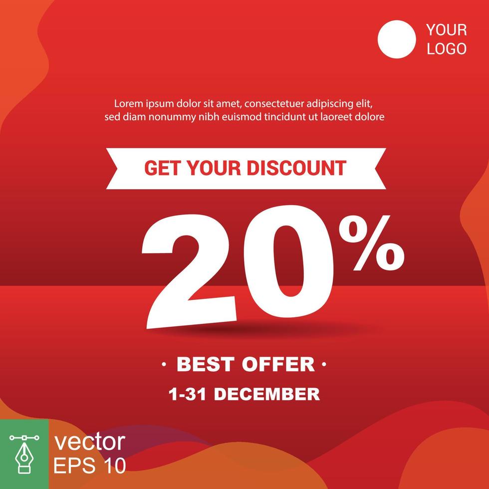 20 off sale discount banner. Special sale red label with offer details. Discount offer price tag promotion. Vector illustration EPS 10.