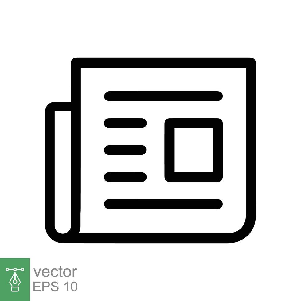 icono de noticias. estilo de esquema simple. periódico, artículo, boletín, revista, publicación de documentos, papel, concepto de medios de prensa. ilustración de vector de línea delgada aislada sobre fondo blanco. eps 10.