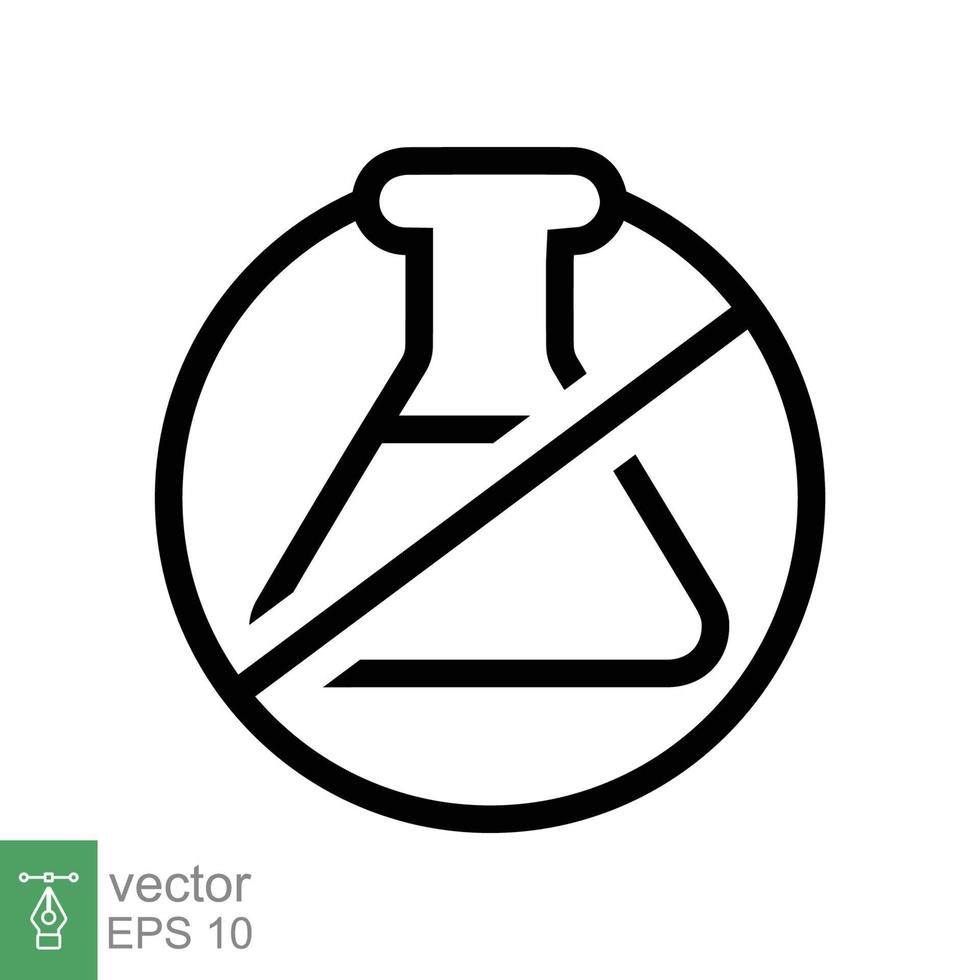 icono libre de químicos. estilo de esquema simple. ingrediente alimentario conservante libre, sin aditivos, concepto de producto orgánico. matraz triangular, erlenmeyer, señal de prohibido. ilustración vectorial aislada. eps 10. vector