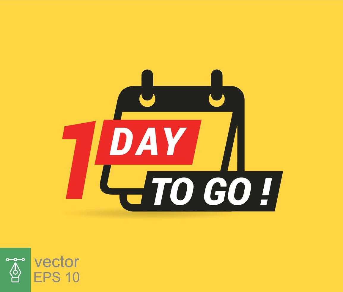 1 day to go a last countdown icon. One day go sale price offer promo deal timer, 1 day only. Vector illustration isolated on yellow background. EPS 10.