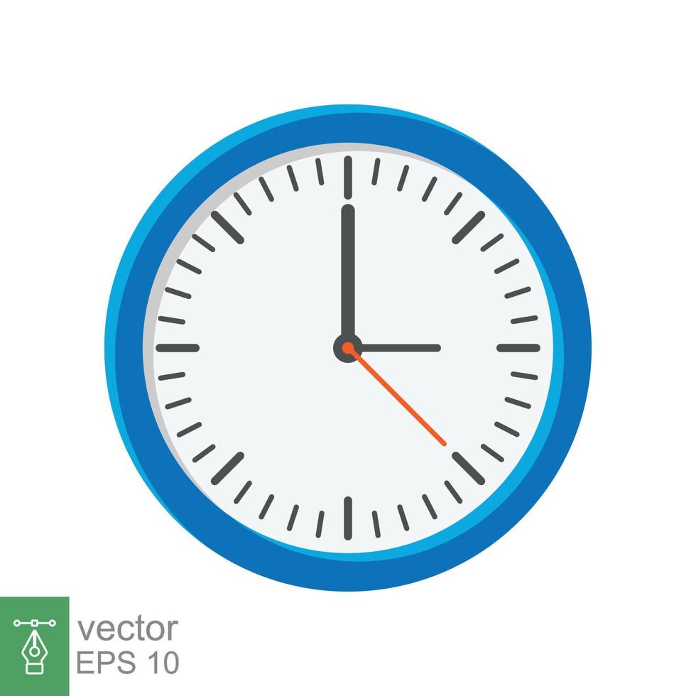icono plano de reloj analógico. símbolo de gestión del tiempo, cronómetro con flecha de hora, minuto y segundo. ilustración vectorial simple aislada sobre fondo blanco. eps 10. vector