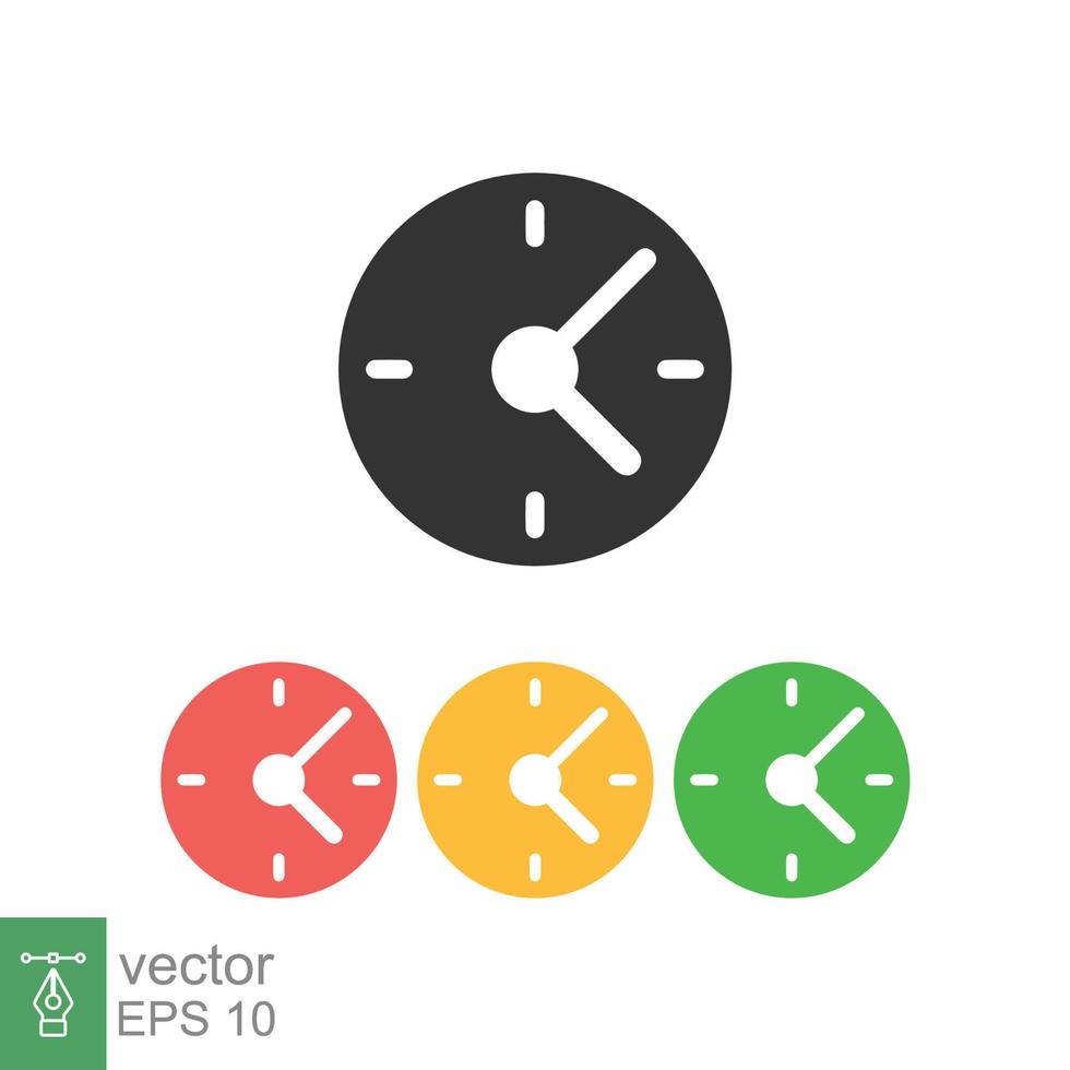 icono de reloj estilo plano sencillo. cara de reloj de pared circular, día, noche, negro, rojo, amarillo, color verde, concepto de negocio. ilustración vectorial aislado sobre fondo blanco. eps 10. vector