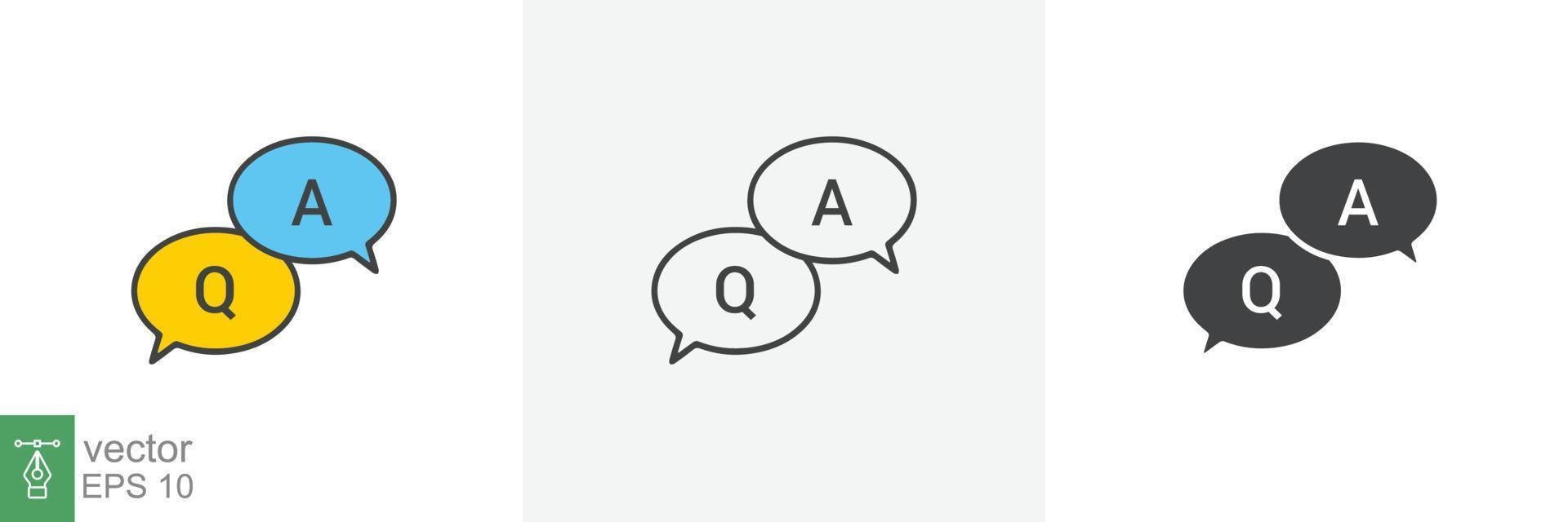 FAQ, questions and answers icon. Line, glyph and filled outline colorful version, Q and A speech outline and filled sign. Symbol, logo illustration. Different style icons set vector graphics. EPS 10.