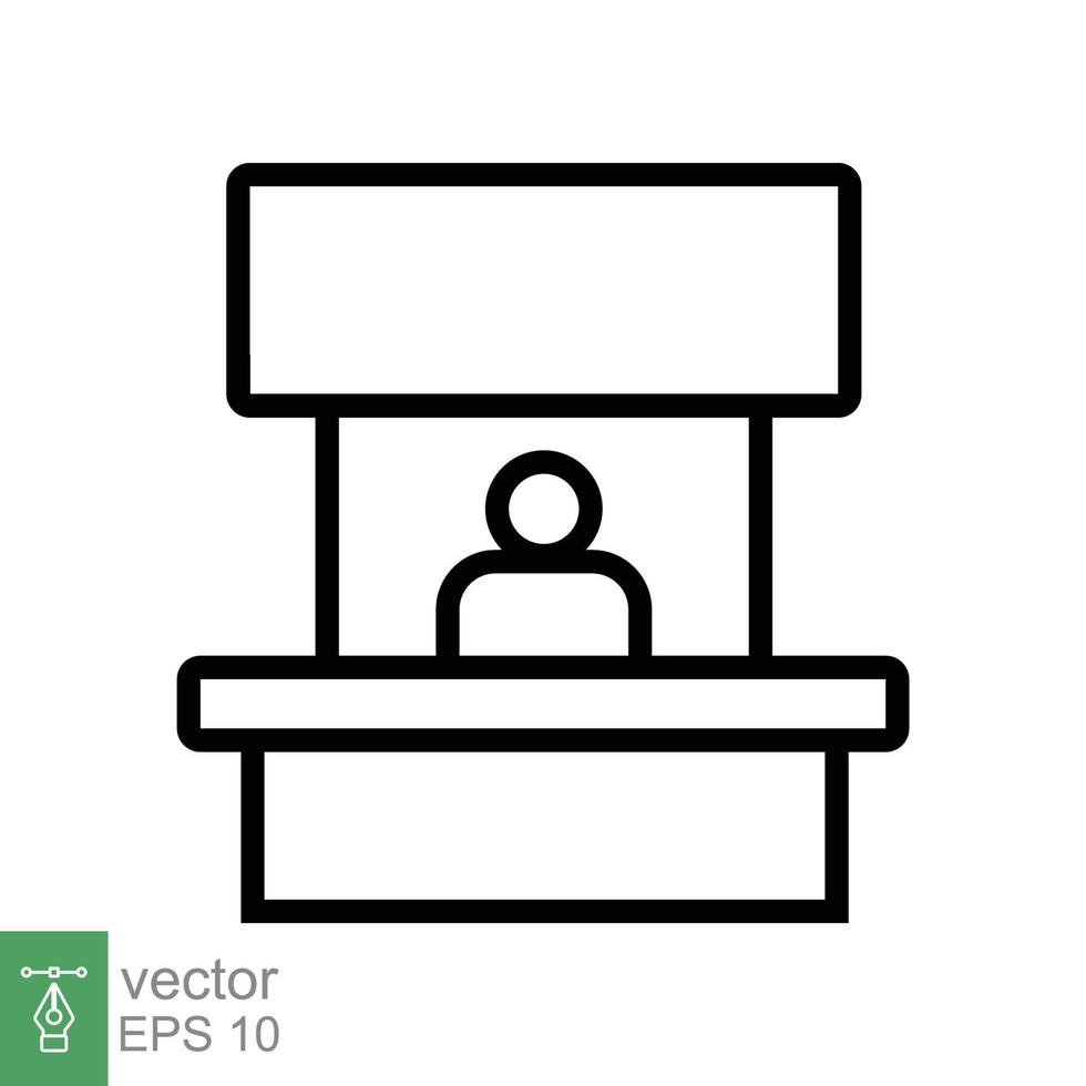 icono de stand de ventas. estilo de esquema simple. ventana de stand, mostrador de boletos, feria comercial, concepto de negocio. símbolo de línea delgada. diseño lineal de ilustración vectorial aislado en fondo blanco eps 10. vector