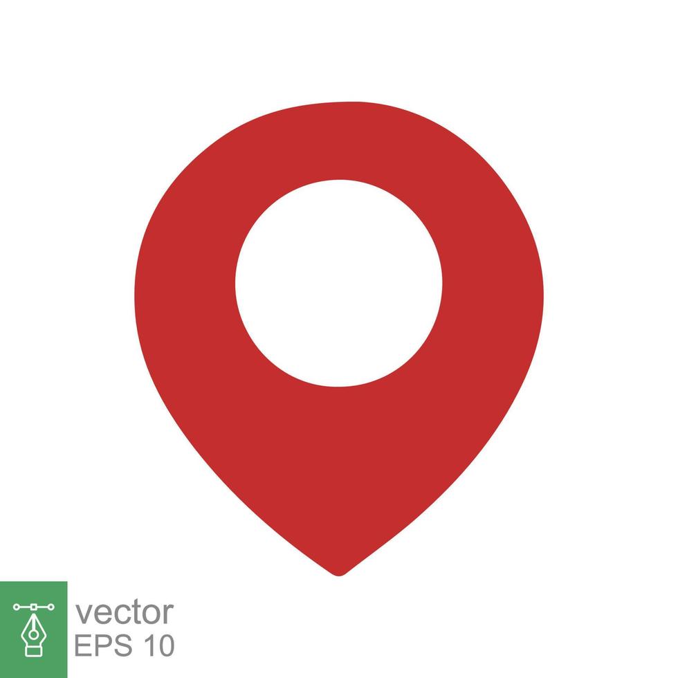 Location pin icon. Simple flat style. Red map point, place marker, position mark, tag, pointer, navigation concept. Vector illustration isolated on white background. EPS 10.