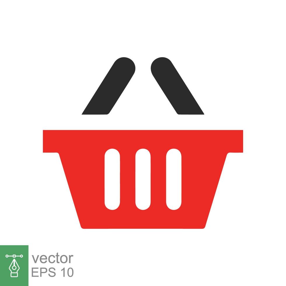 Shopping basket icon. Simple flat style. Red plastic supermarket basket empty. Shop, purchase, grocery, business concept. Vector illustration isolated on white backgroundEPS 10.