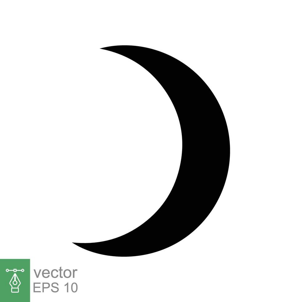 Moon icon. Simple solid style. Half moon, crescent, moon star, light, flat design, night sleep time concept. Glyph vector illustration isolated on white background. EPS 10.