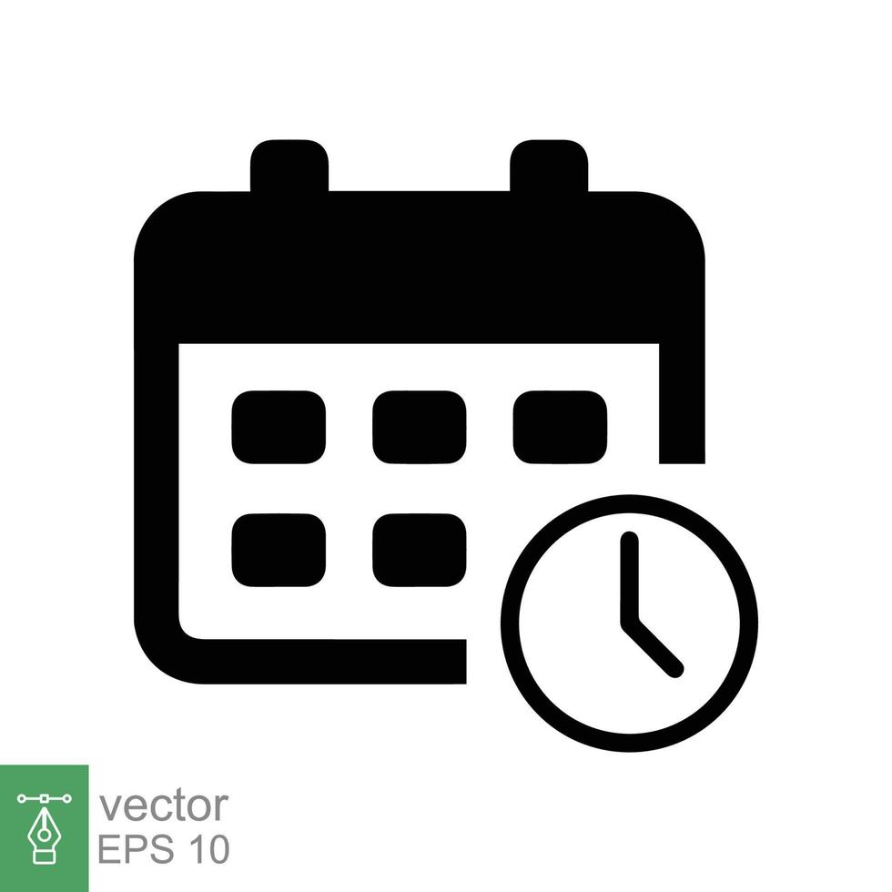 Calendar clock, schedule icon. Simple flat style. Timetable, event, date, appointment, business time management concept. Vector illustration isolated on white background. EPS 10.