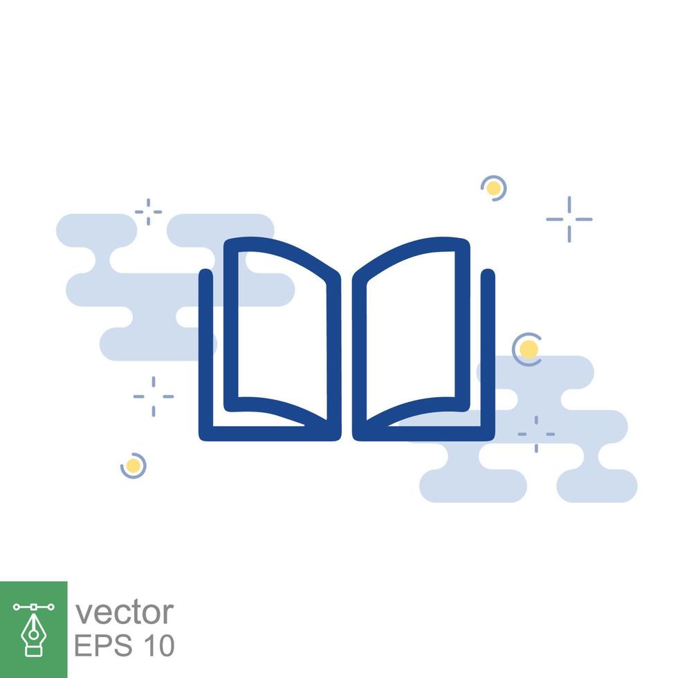 Book icon. Simple flat style. Open book, publish, literature, library, education concept. Blue textbook with blue and white background. Vector illustration isolated. EPS 10.