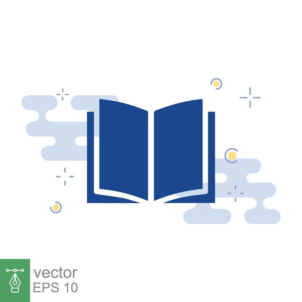 Book icon. Simple flat style. Open book, publish, literature, library, education concept. Blue textbook with blue and white background. Vector illustration isolated. EPS 10.