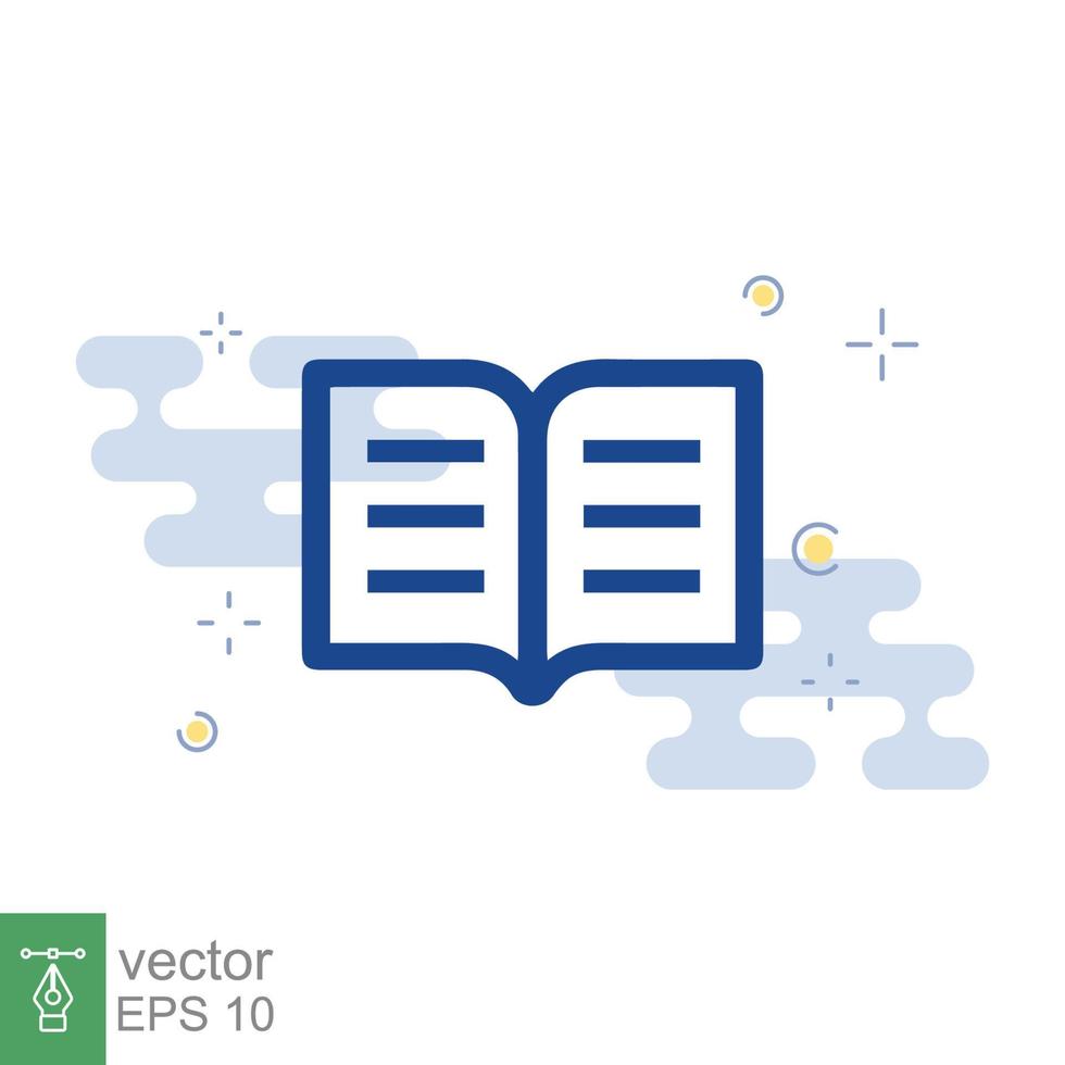 Book icon. Simple flat style. Open book, publish, literature, library, education concept. Blue textbook with blue and white background. Vector illustration isolated. EPS 10.