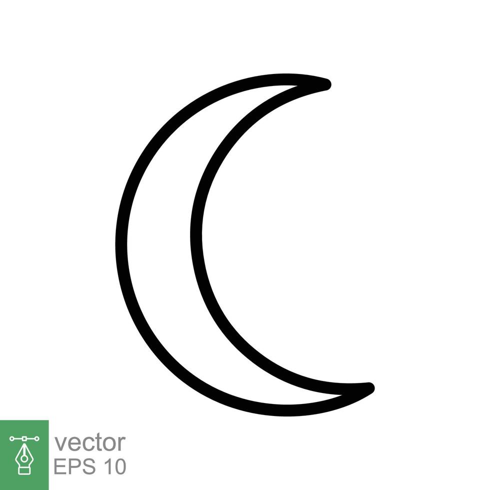 Moon icon. Simple outline style. Half moon, crescent, moon star, light, flat design, night sleep time concept. Thin line vector illustration isolated on white background. EPS 10.