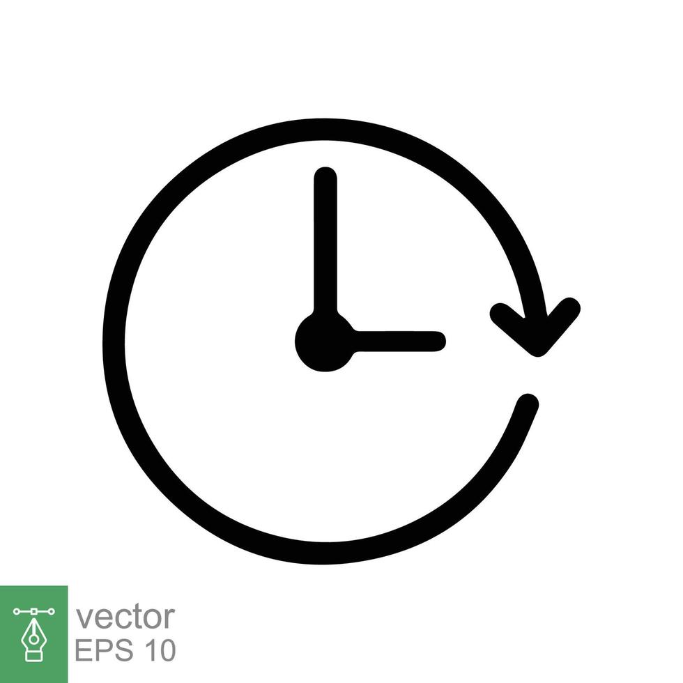 Passage of time icon. Simple outline style. Clock with round arrow, countdown timer, clockwise, flat design, circle clock line symbol. Vector illustration isolated on white background. EPS 10.