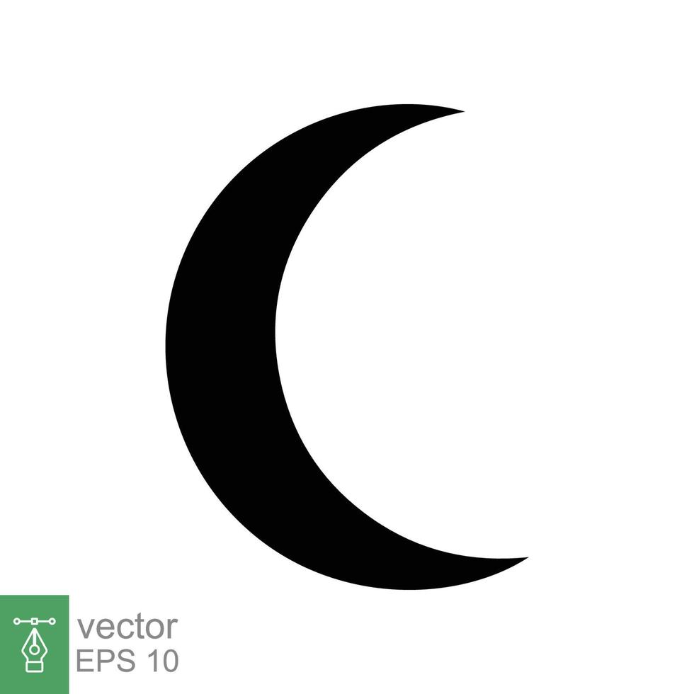 Moon icon. Simple solid style. Half moon, crescent, moon star, light, flat design, night sleep time concept. Glyph vector illustration isolated on white background. EPS 10.