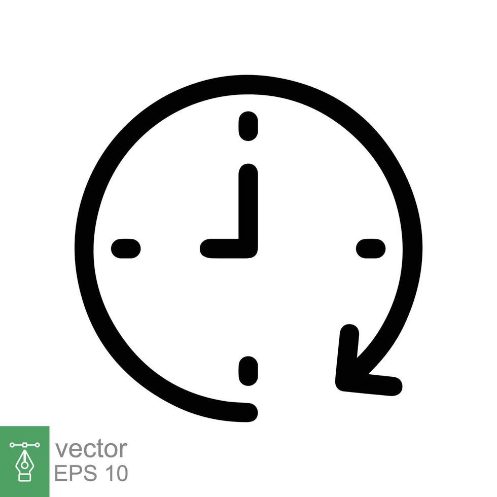 Passage of time icon. Simple outline style. Clock with round arrow, countdown timer, clockwise, flat design, circle clock line symbol. Vector illustration isolated on white background. EPS 10.