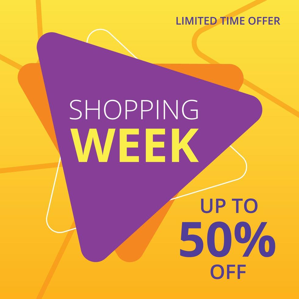 Limited time special offer banner with yellow background. Promo sale, shopping week discount price up to 50 off, mega event, flyer template for business promotion. Vector design illustration EPS 10.