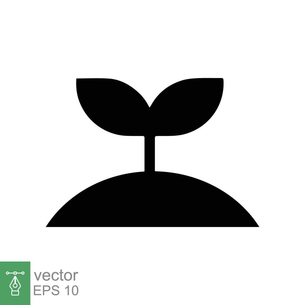 icono de plántula. estilo plano sencillo. semilla, retoño, brote de planta, crecimiento de árboles pequeños, hoja, concepto ecológico. sólido, símbolo de glifo. diseño de ilustración vectorial aislado sobre fondo blanco. eps 10. vector