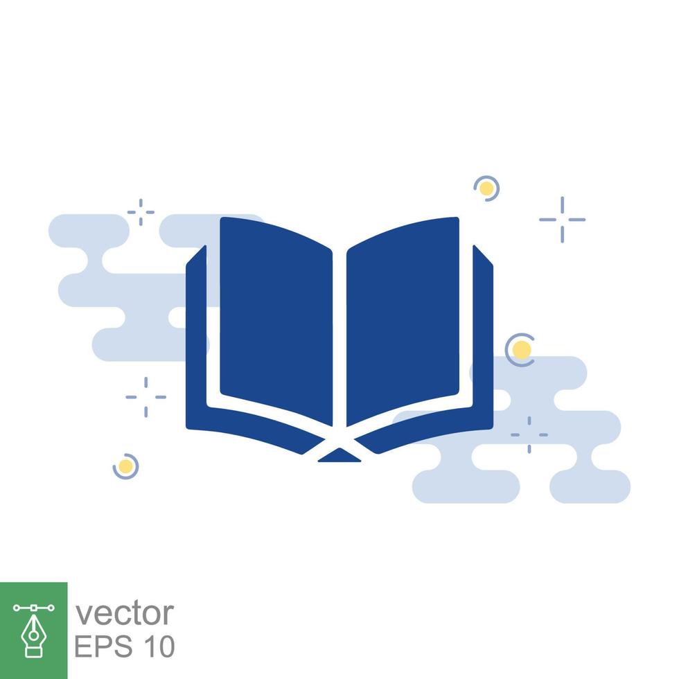 Book icon. Simple flat style. Open book, publish, literature, library, education concept. Blue textbook with blue and white background. Vector illustration isolated. EPS 10.