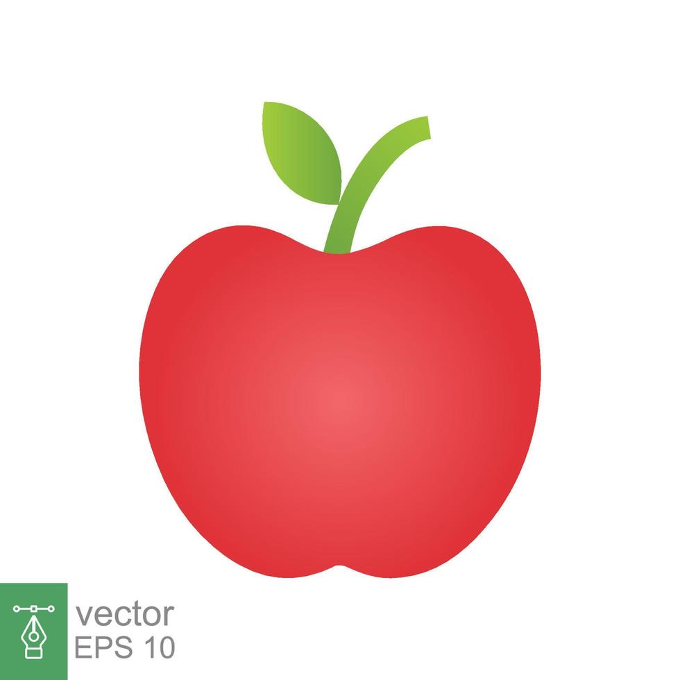 Red apple icon. Simple flat style. Fresh apple fruit with leaves, green leaf, glossy, food concept. Vector illustration isolated on white background. EPS 10.