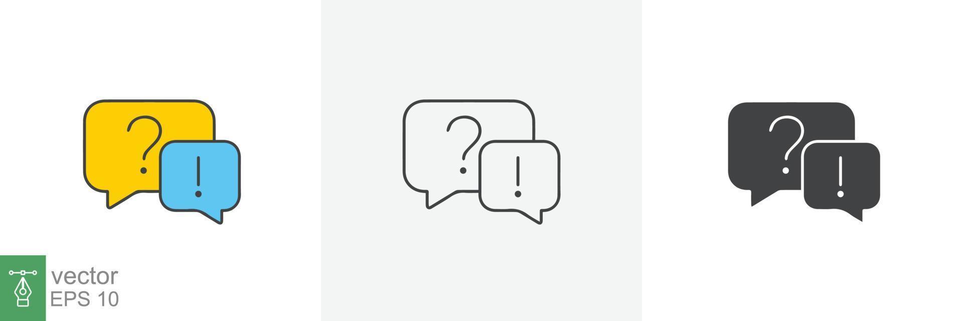 FAQ, questions and answers icon. Line, glyph and filled outline colorful version, Q and A speech outline and filled sign. Symbol, logo illustration. Different style icons set vector graphics. EPS 10.