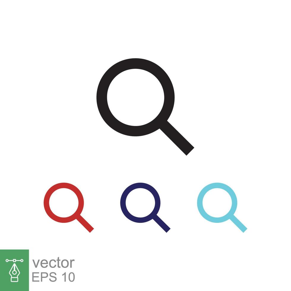 Magnifying glass or search icon. Simple flat style. Lupe lens, find, look, seek, zoom tool, enlarge, search button concept. Vector illustration isolated on white background. EPS 10.