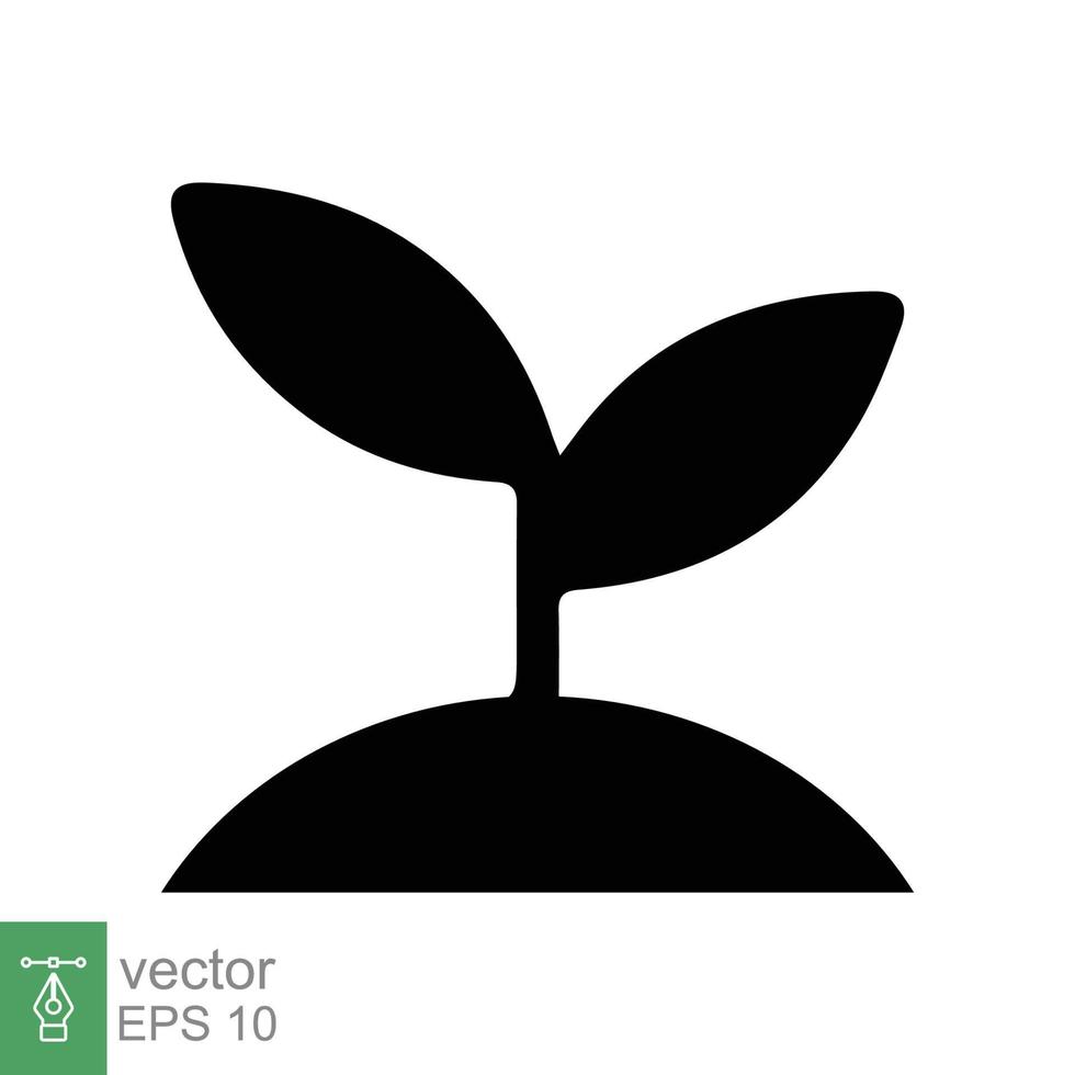 icono de plántula. estilo plano sencillo. semilla, retoño, brote de planta, crecimiento de árboles pequeños, hoja, concepto ecológico. sólido, símbolo de glifo. diseño de ilustración vectorial aislado sobre fondo blanco. eps 10. vector