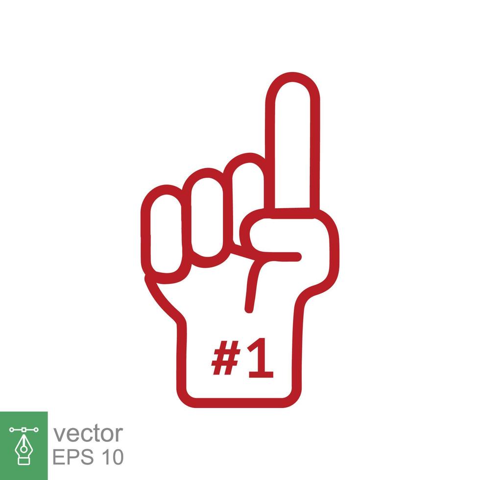 Number 1 foam glove icon. Red number one fan hand glove. Simple flat style. Fan logo hand with finger raised. Vector illustration isolated on white background. EPS 10.