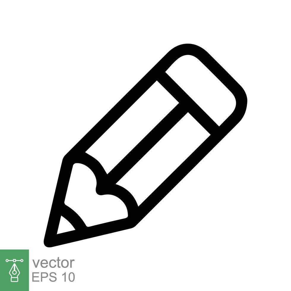 icono de lápiz estilo de esquema simple. punta de lápiz lápiz de dibujo, grafito, liso, elemento escolar, concepto de educación. ilustración de vector de línea delgada aislada sobre fondo blanco. eps 10.