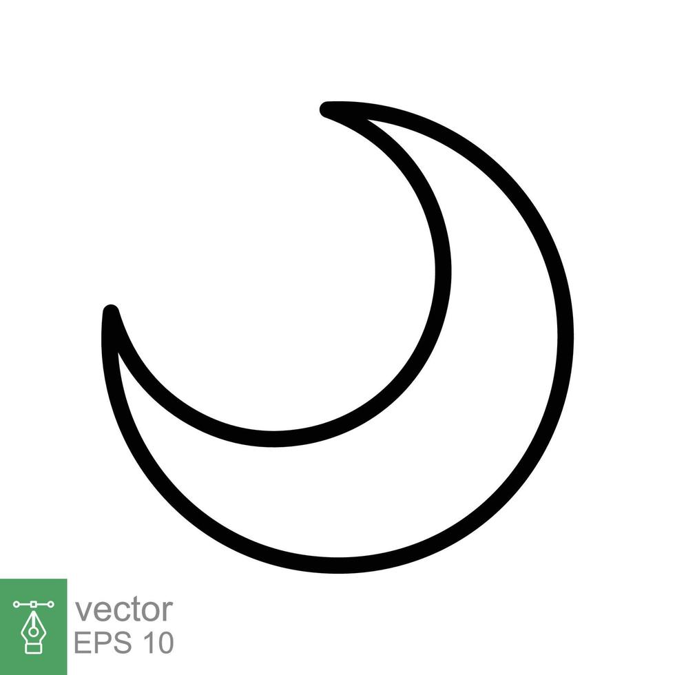 Moon icon. Simple outline style. Half moon, crescent, moon star, light, flat design, night sleep time concept. Thin line vector illustration isolated on white background. EPS 10.