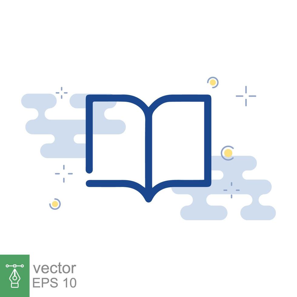 Book icon. Simple flat style. Open book, publish, literature, library, education concept. Blue textbook with blue and white background. Vector illustration isolated. EPS 10.