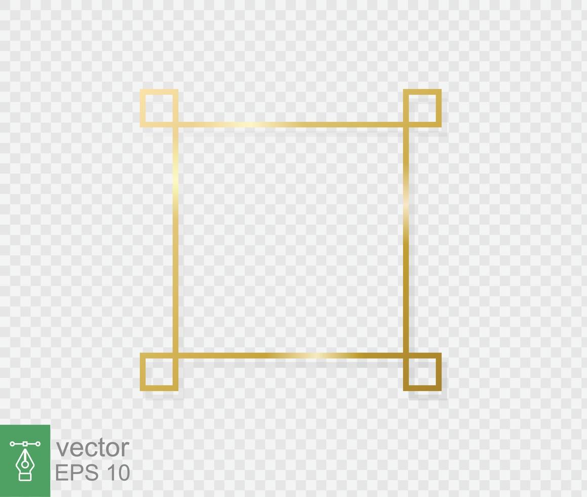 marco de borde dorado con sombra clara y efectos de luz. decoración dorada en estilo minimalista. elemento de lámina de metal gráfico en forma de rectángulo geométrico de línea delgada. ilustración vectorial eps 10. vector