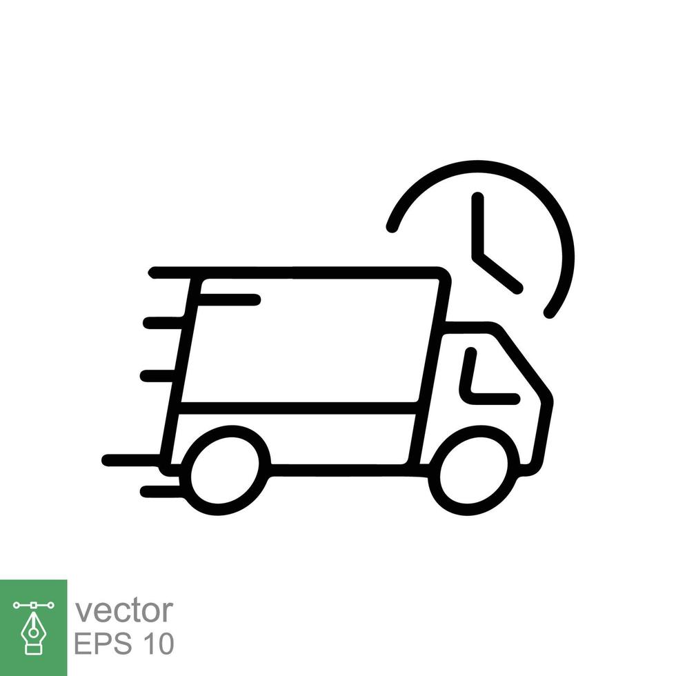 Fast delivery truck icon. Simple outline style. Order, free shipment, express transport, van, speed, quick move. Line symbol vector illustration isolated on white background EPS 10.