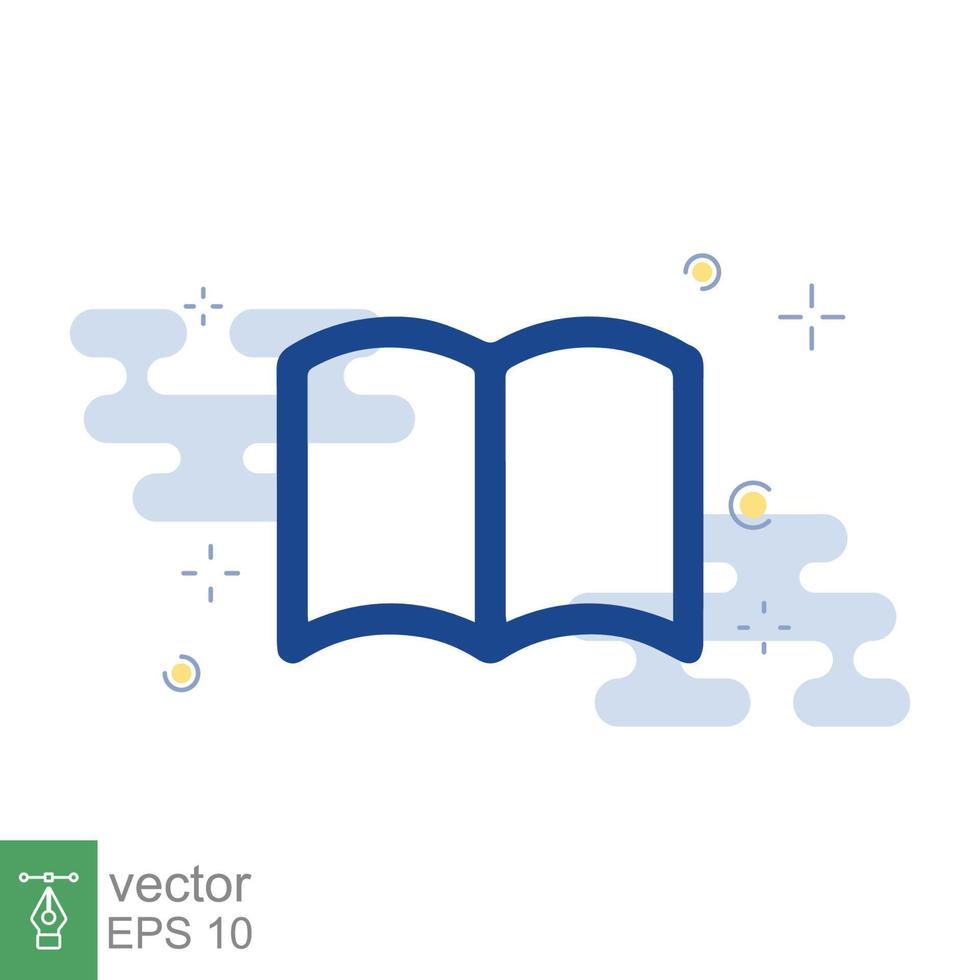 Book icon. Simple flat style. Open book, publish, literature, library, education concept. Blue textbook with blue and white background. Vector illustration isolated. EPS 10.