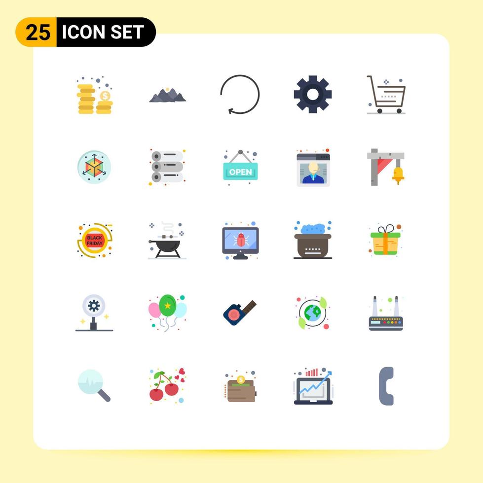 Group of 25 Flat Colors Signs and Symbols for ecommerce science scene setting cog Editable Vector Design Elements