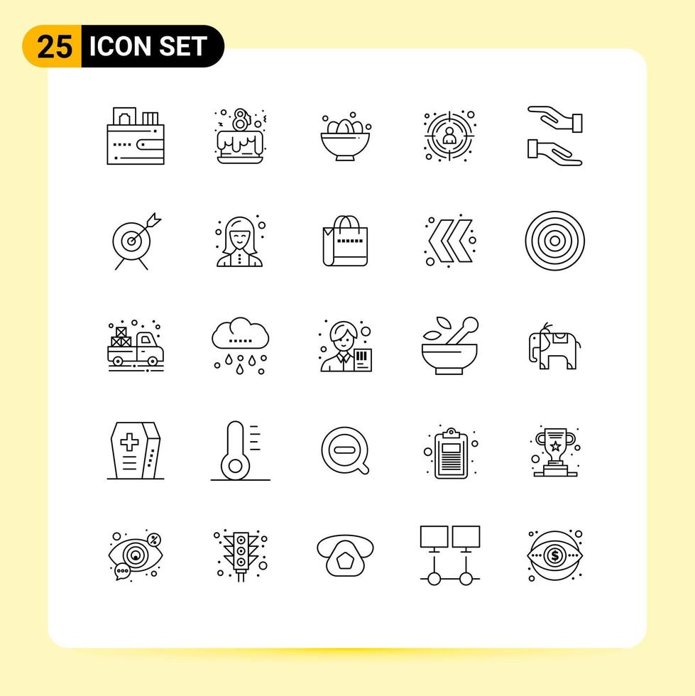 Group of 25 Lines Signs and Symbols for caring target customer bowl target nest Editable Vector Design Elements