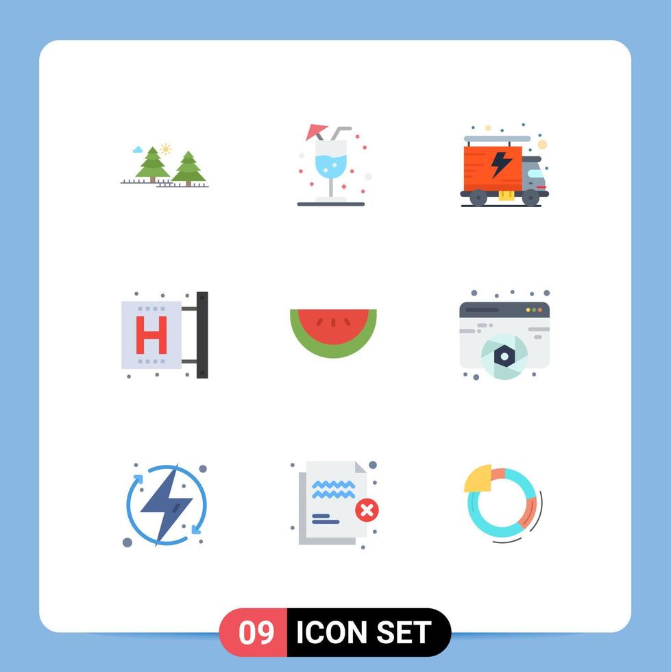 Universal Icon Symbols Group of 9 Modern Flat Colors of watermelon health energy form disease Editable Vector Design Elements