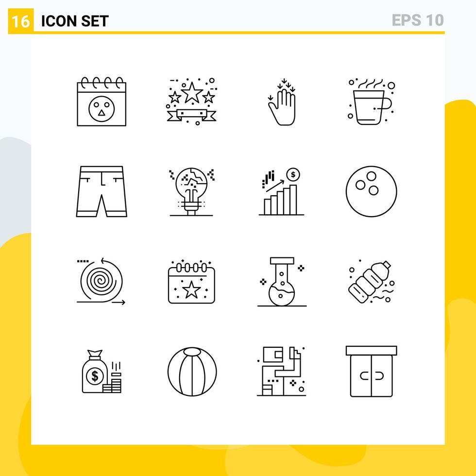 Modern Set of 16 Outlines and symbols such as clothing accessories hand hot cup Editable Vector Design Elements