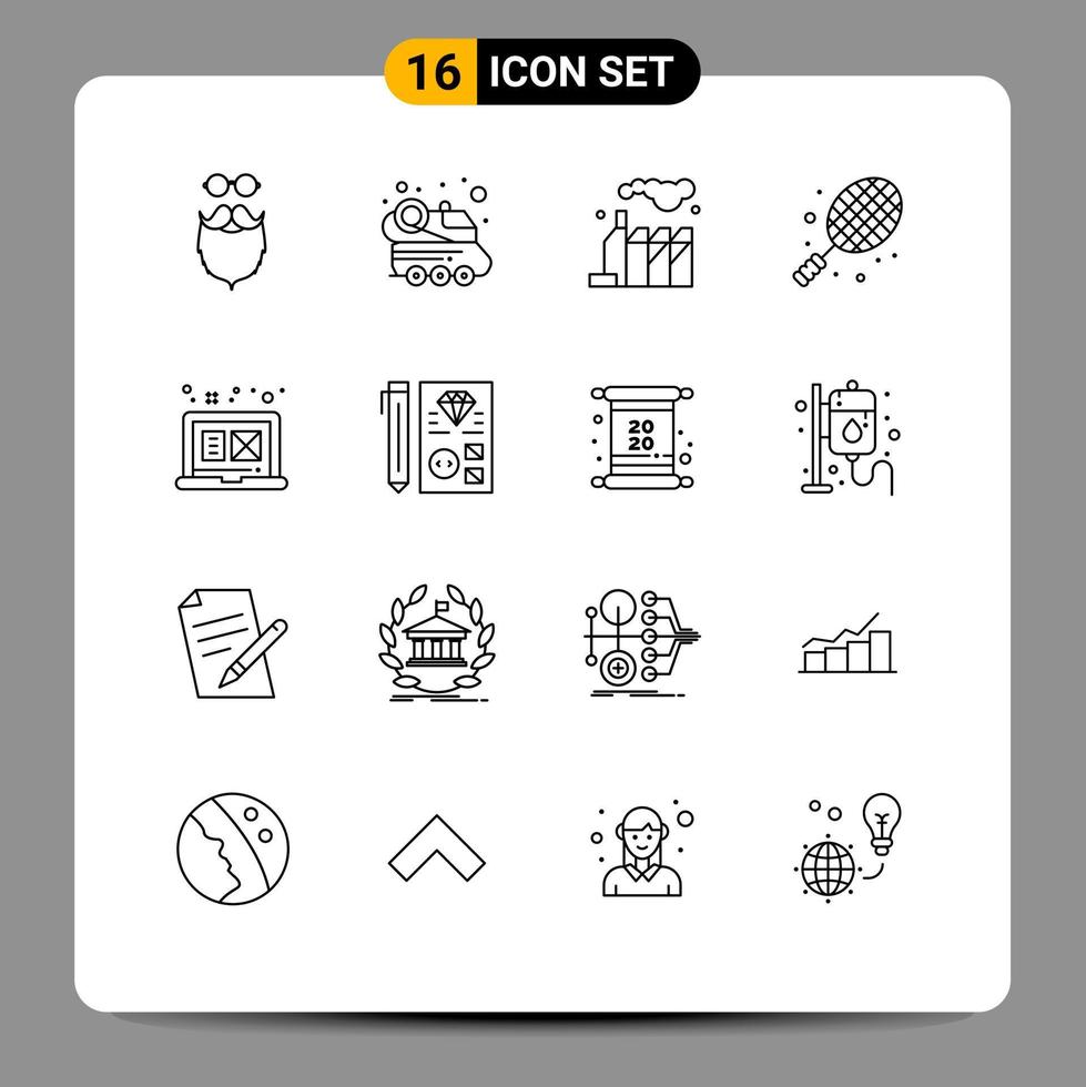 16 Creative Icons Modern Signs and Symbols of digital graphic tennis spacecraft sport ball Editable Vector Design Elements