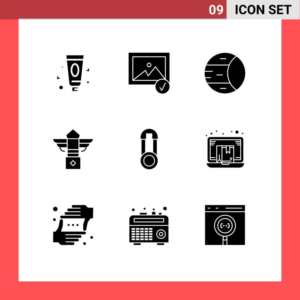 grupo universal de símbolos de iconos de 9 glifos sólidos modernos de elementos de diseño de vectores editables del espacio del pasador de seguridad noche de bebé