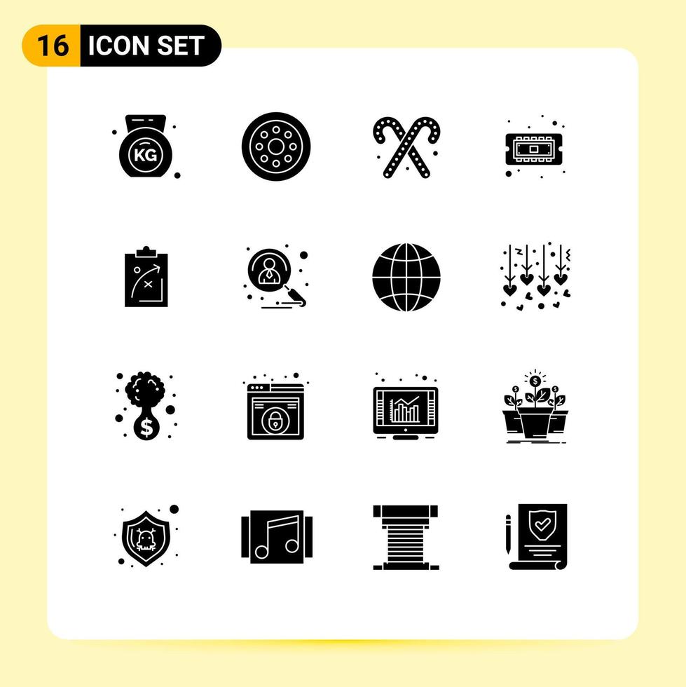 Modern Set of 16 Solid Glyphs and symbols such as strategy plan dessert hardware computer Editable Vector Design Elements