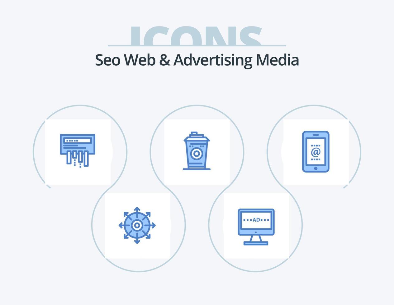 Seo Web And Advertising Media Blue Icon Pack 5 Icon Design. mobile. starbucks. lcd. mug. radio vector