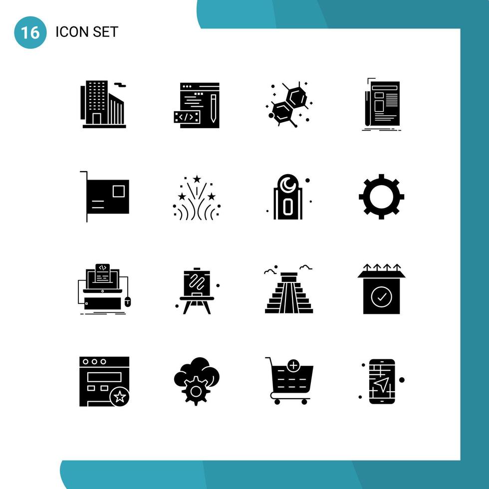 Pictogram Set of 16 Simple Solid Glyphs of devices card education newspaper news Editable Vector Design Elements