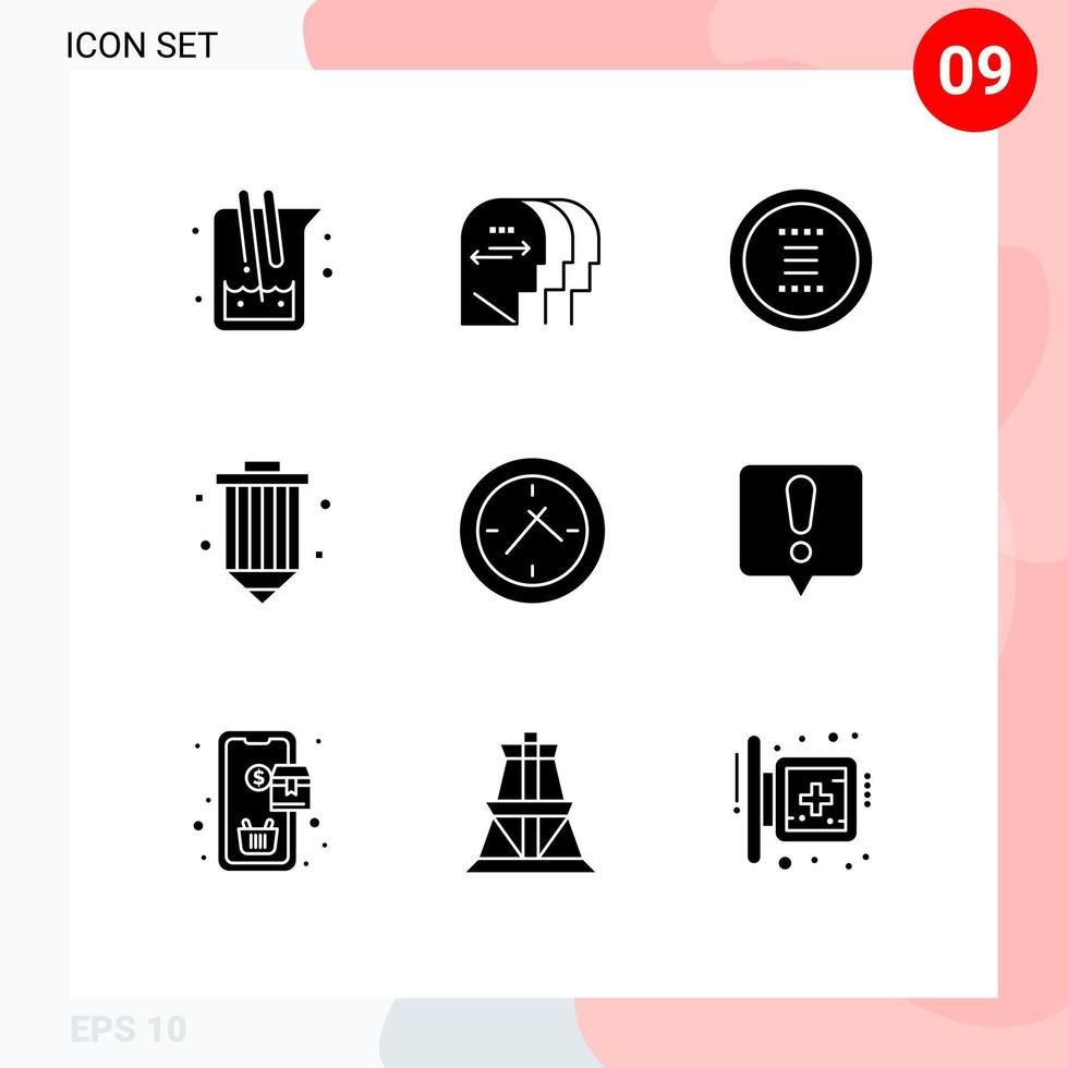 User Interface Pack of 9 Basic Solid Glyphs of pencil design head coding menu Editable Vector Design Elements