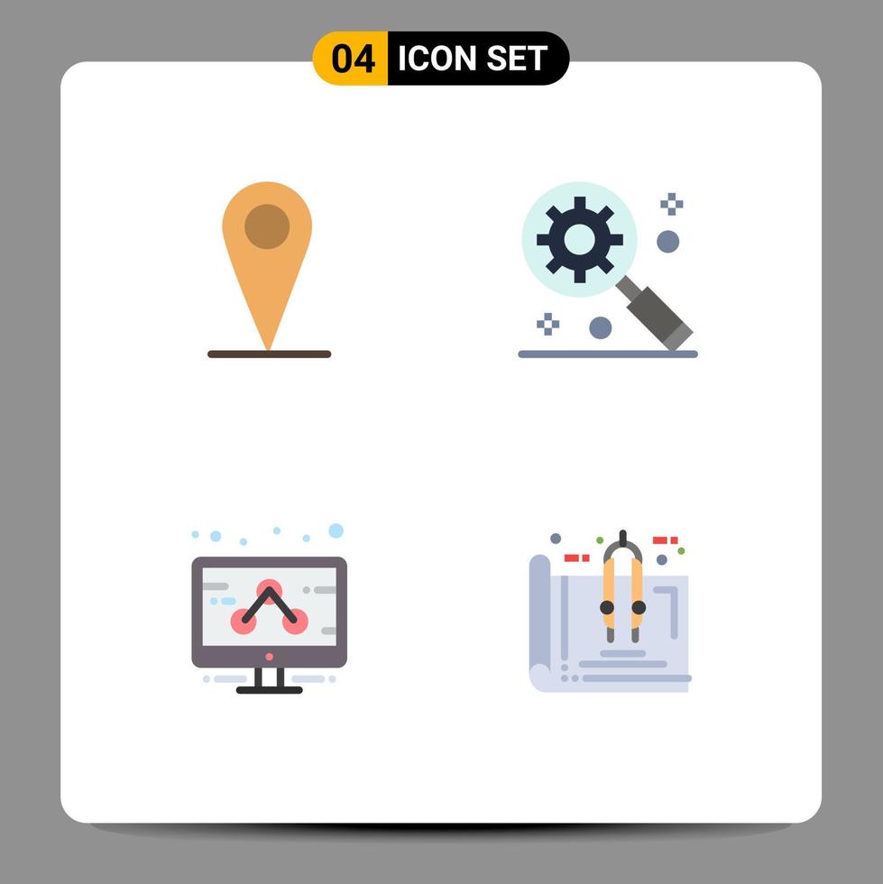 Group of 4 Modern Flat Icons Set for location tools digital marketing concept business estate Editable Vector Design Elements