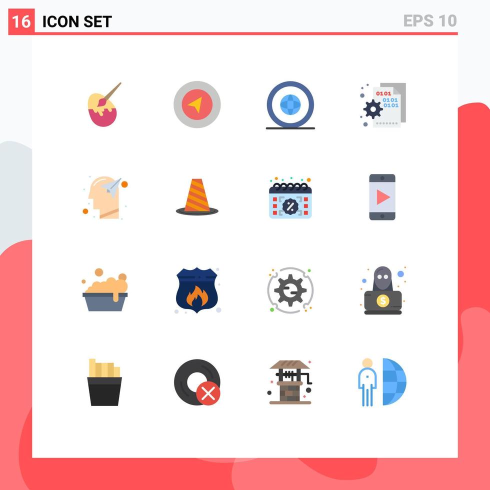 Flat Color Pack of 16 Universal Symbols of head page global code browser Editable Pack of Creative Vector Design Elements